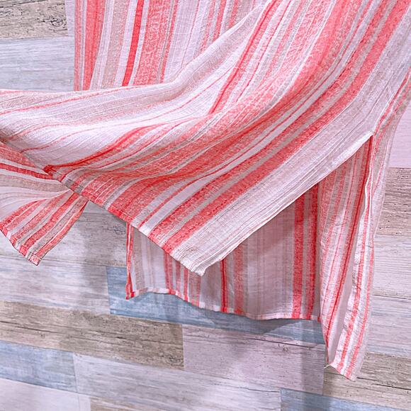 NANETTE LEPORE Longline Polo Collar Popover Top Coral Stripe Slits Womens Small - Picture 3 of 7